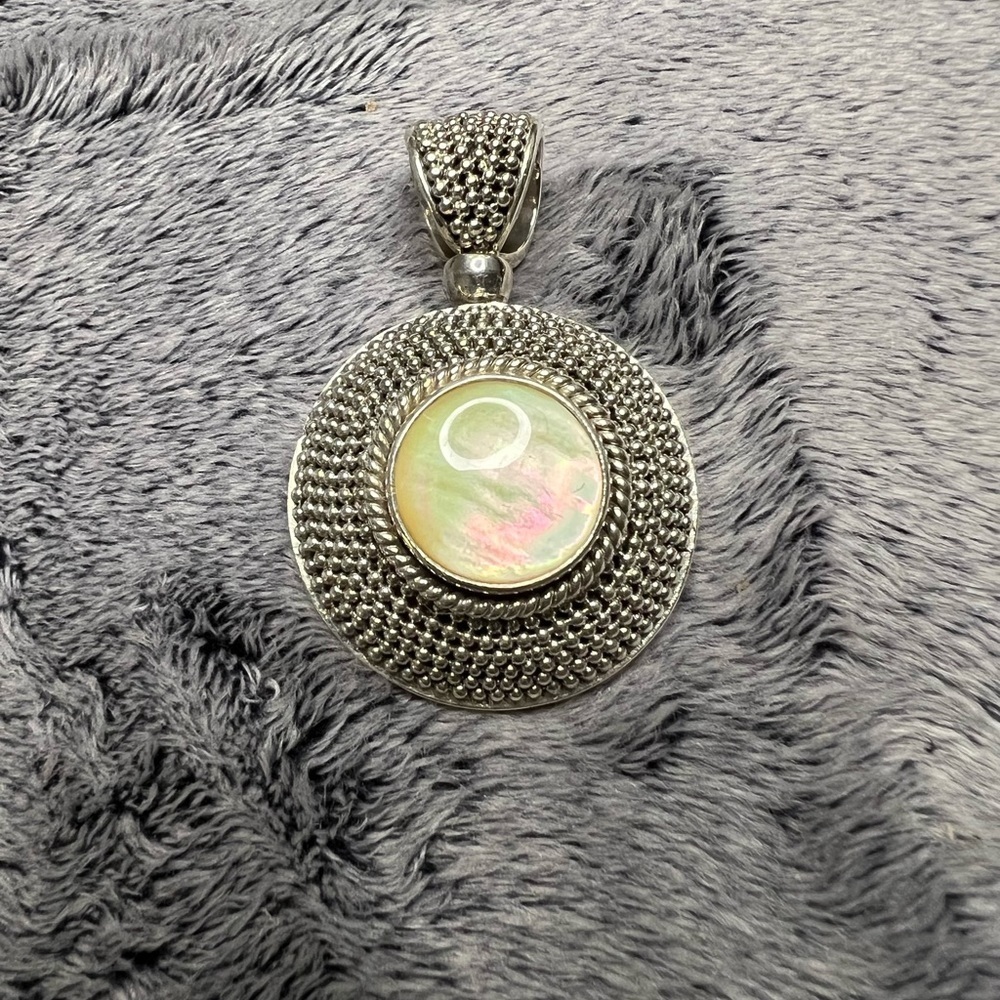 Vintage BA Suarti Sterling Silver Mother of Pearl Statement Pendant